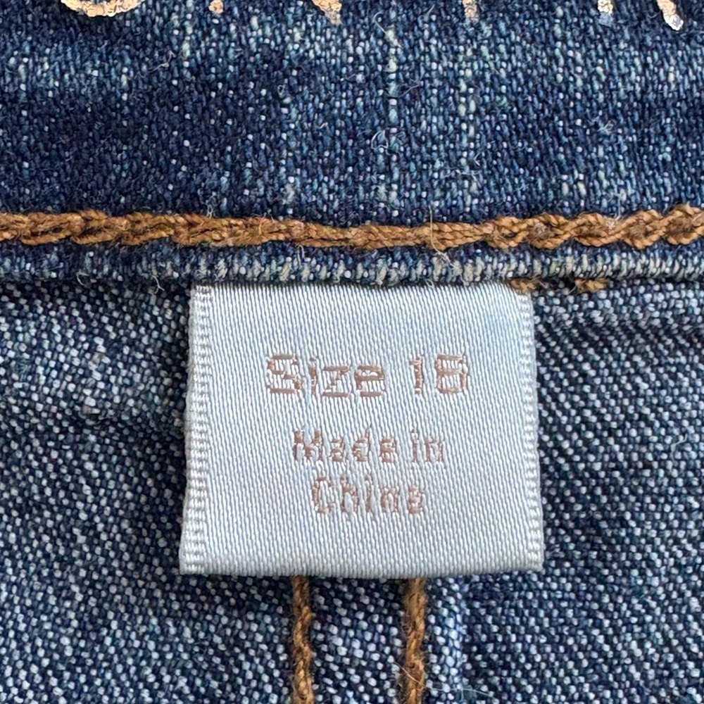 Boston Proper Dark Blue Denim Jeans Pants embroidered floral Sequins Sz 16 - Picture 5 of 10